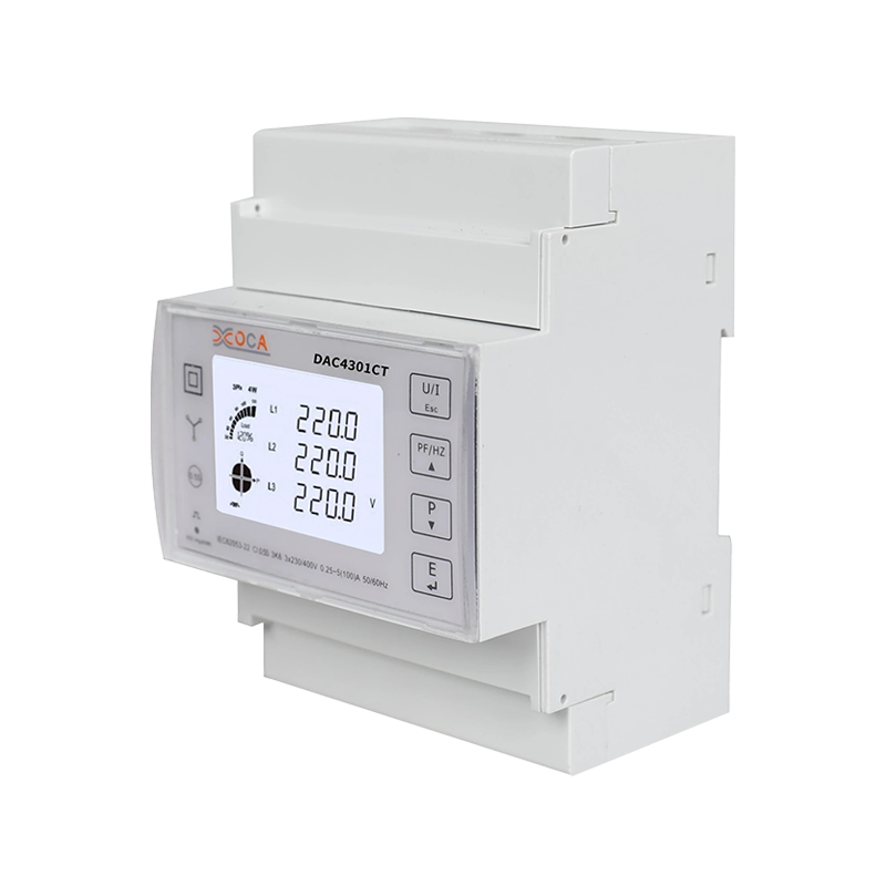 Medidor inteligente trifásico de energia elétrica Modbus em trilho DIN Dac4301CT